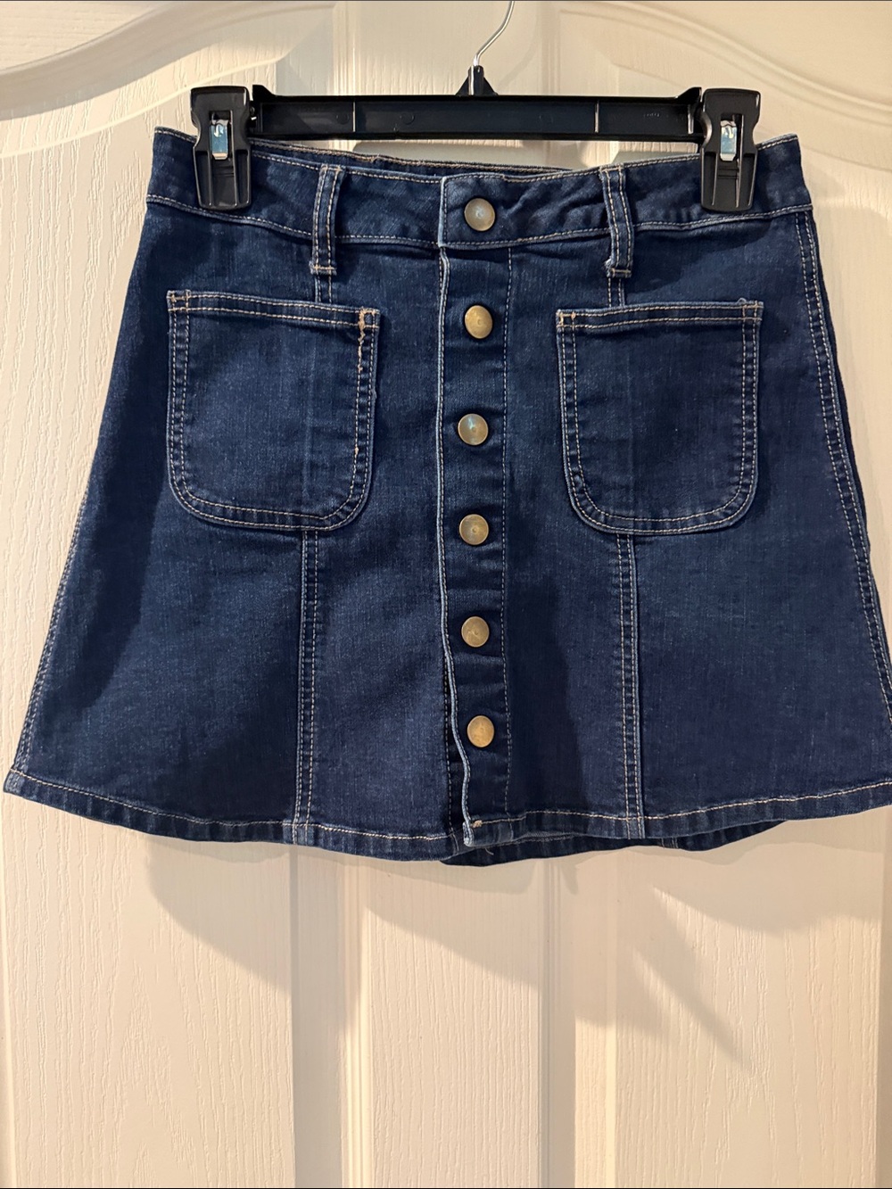 Altar'd State Dark Blue Denim Button-Front Mini Skirt